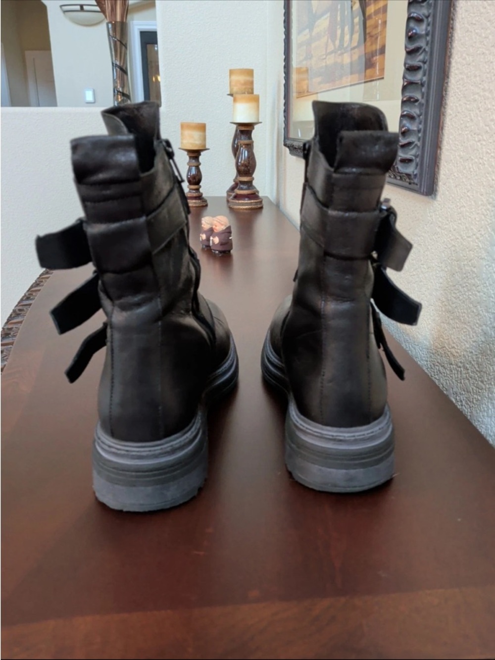 Women’s edgy leather Black boots Buckle Moto Ankle - Picture 3 of 7